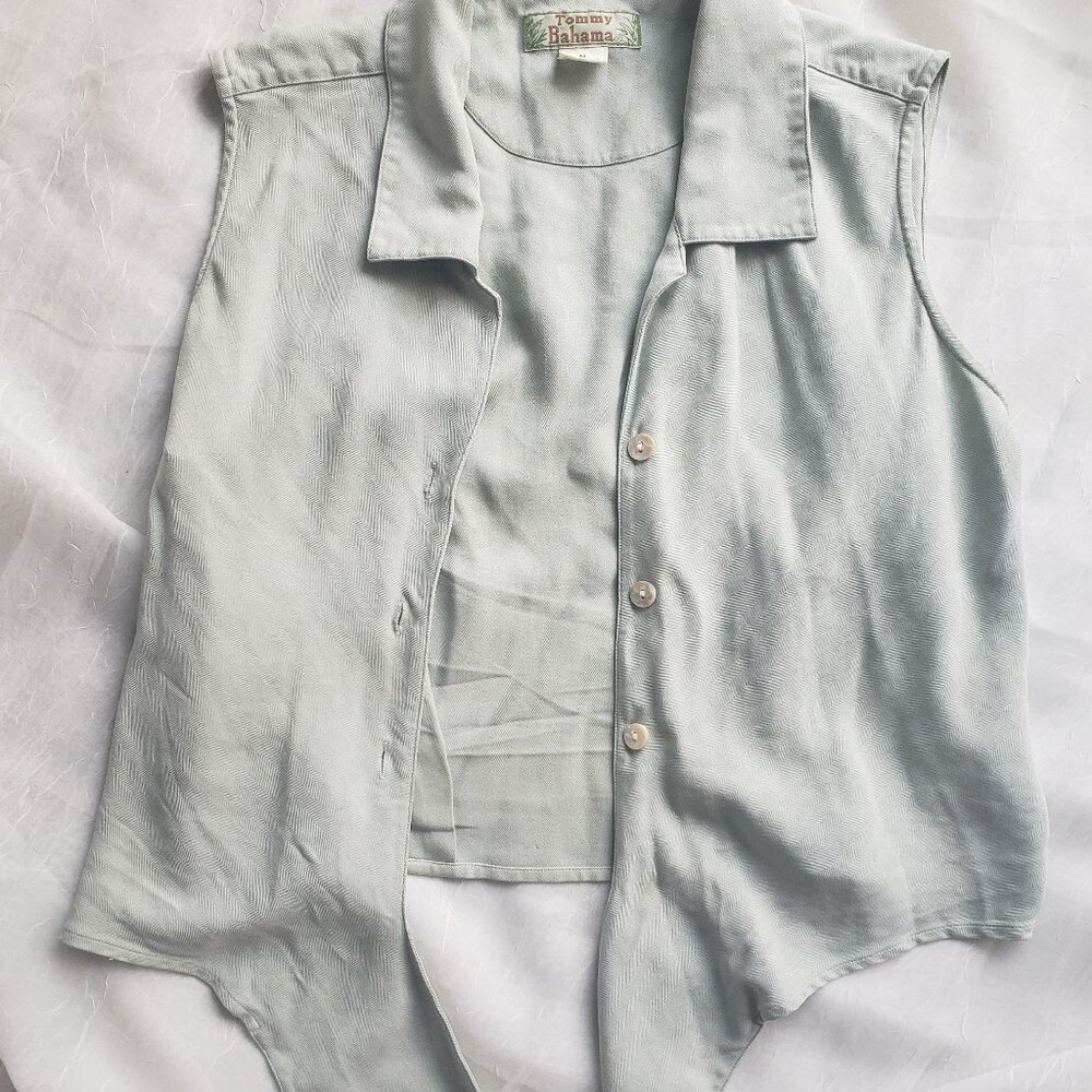 Vintage Tommy Bahama 100% Silk tie-front collared tank top size Medium